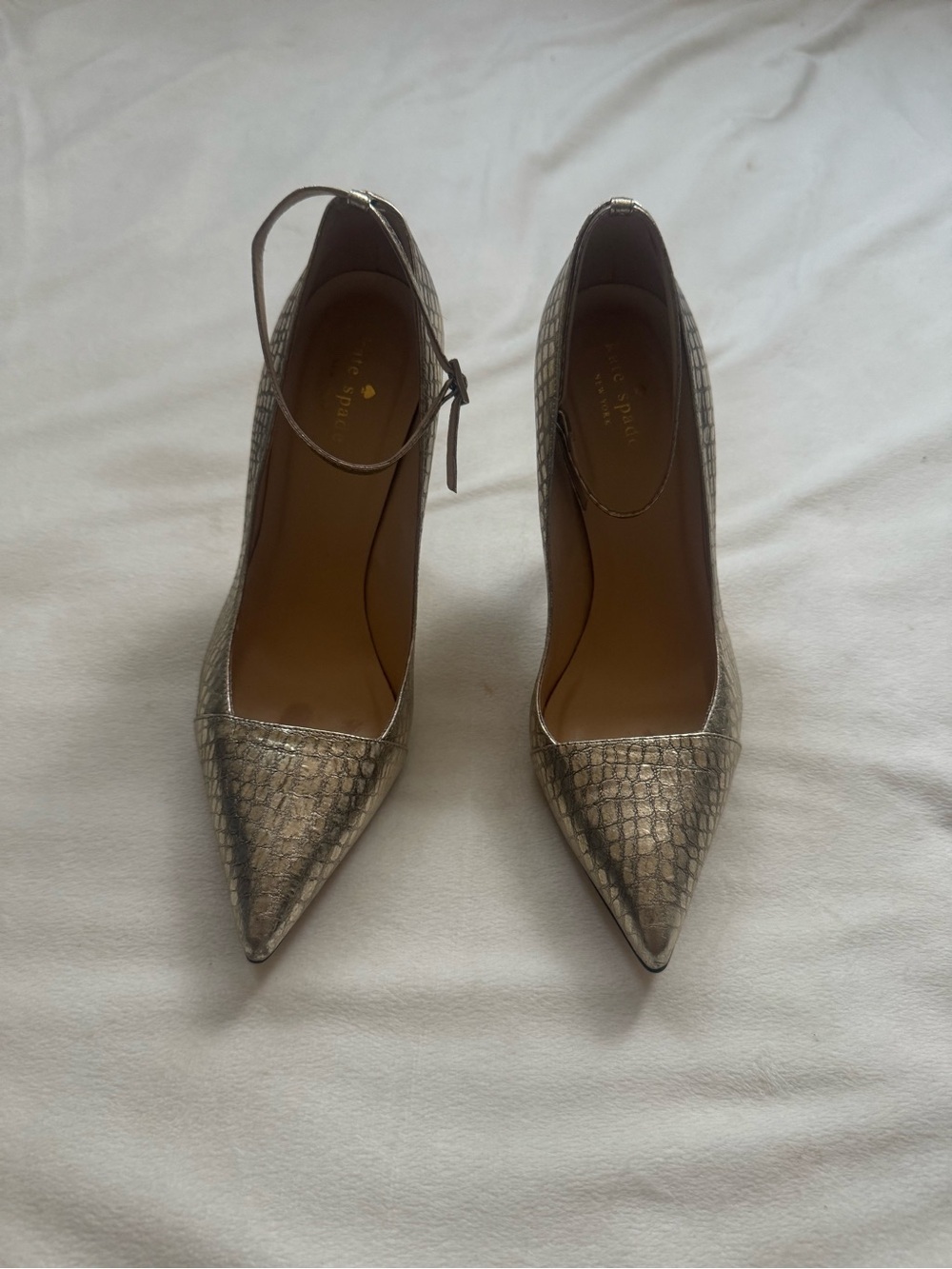 Kate Spade Liliana metallic gold snakeskin pattern heels